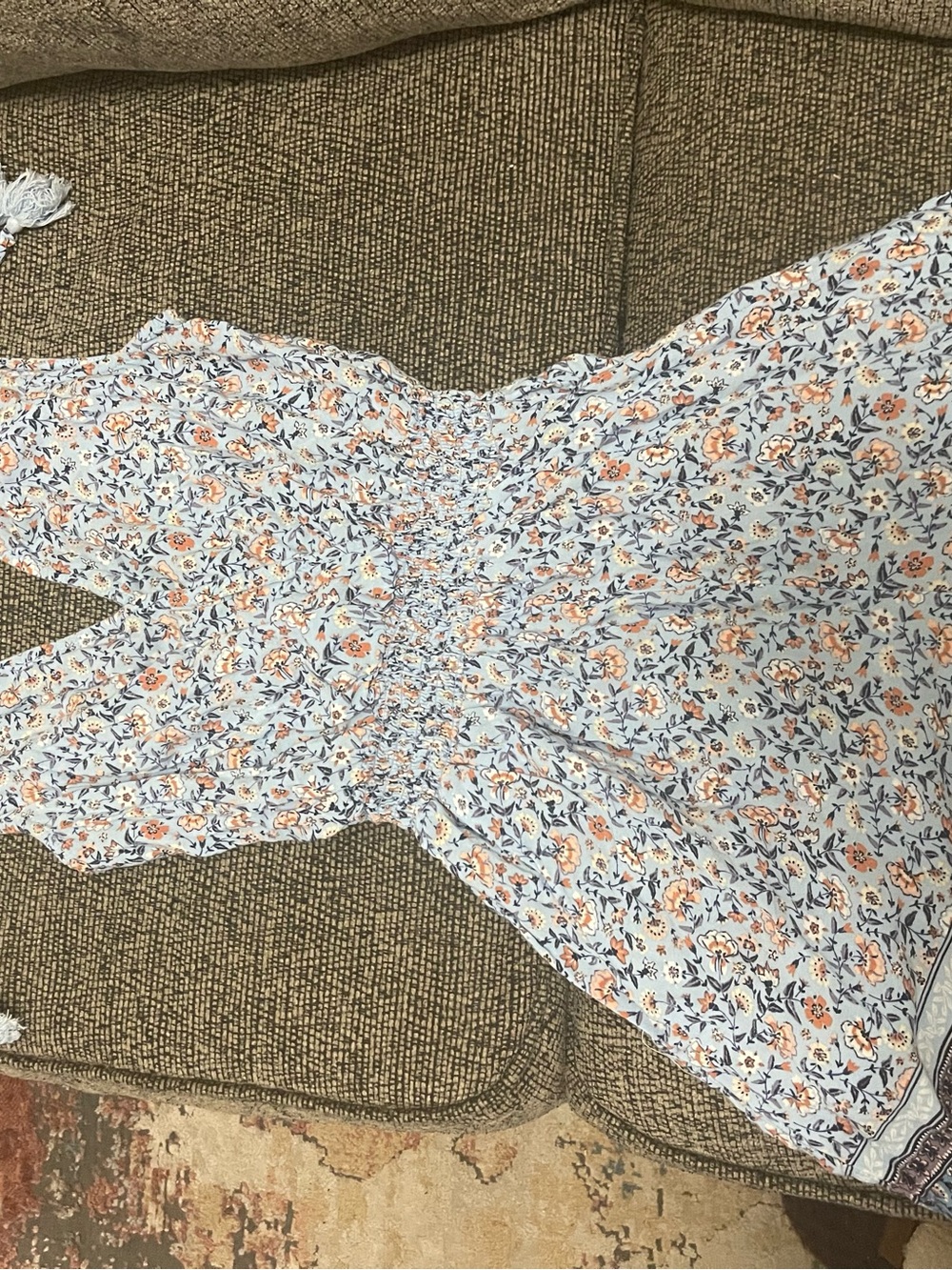BeBop Light Blue Floral Smocked Mini Dress Romper with Coral Accents & headband